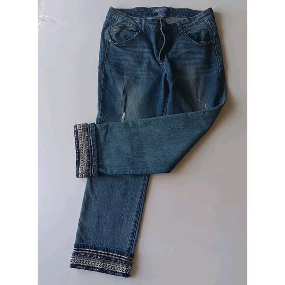 Democracy Flex-ellent Cropped Jeans Beaded Sequin Blue Bling Pants Hem Size 8 - Picture 1 of 16